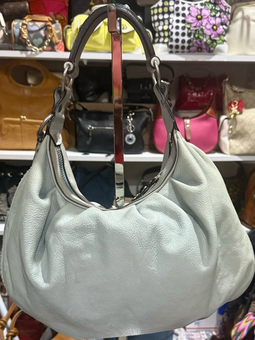 Juicy Couture Vintage Slouchy Leather Hobo bag in a Soft light blue gray tone